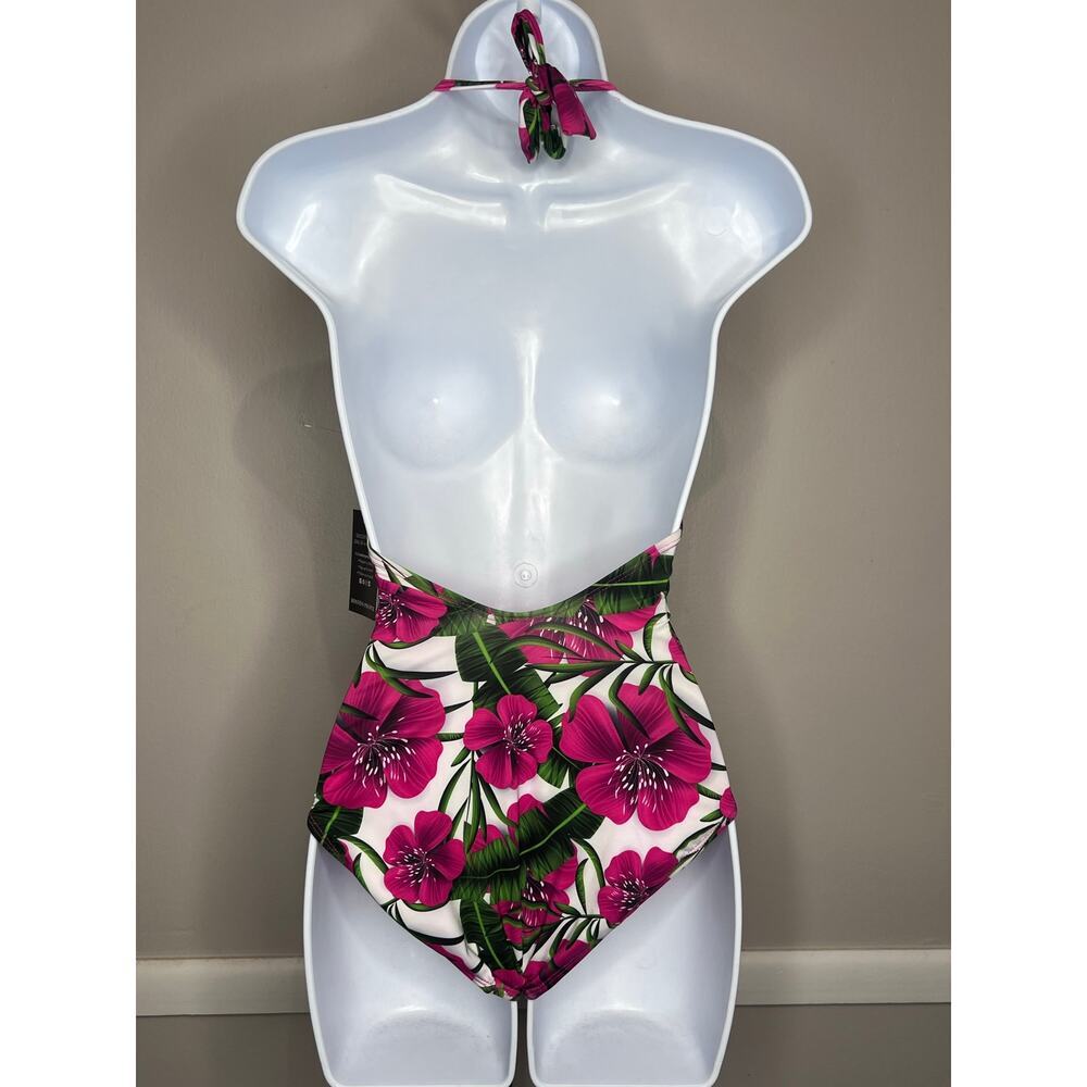 Boston Proper Tropical Floral Embellished Halter One Piece Swimsuit NWT XXS - Picture 4 of 6